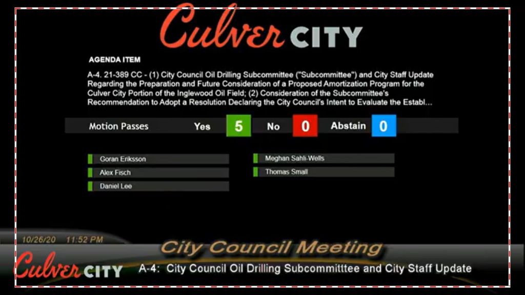 Culver City A-4. 21-389 CC - (1) Council Oil Drilling Subcommittee Vote to Phase Out Oil Drilling